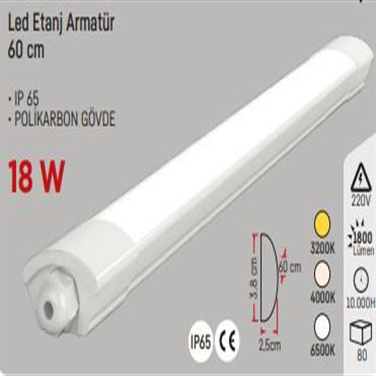 18W YATAY BANT ARAMTÜR 60 CM 3200K IP65 1